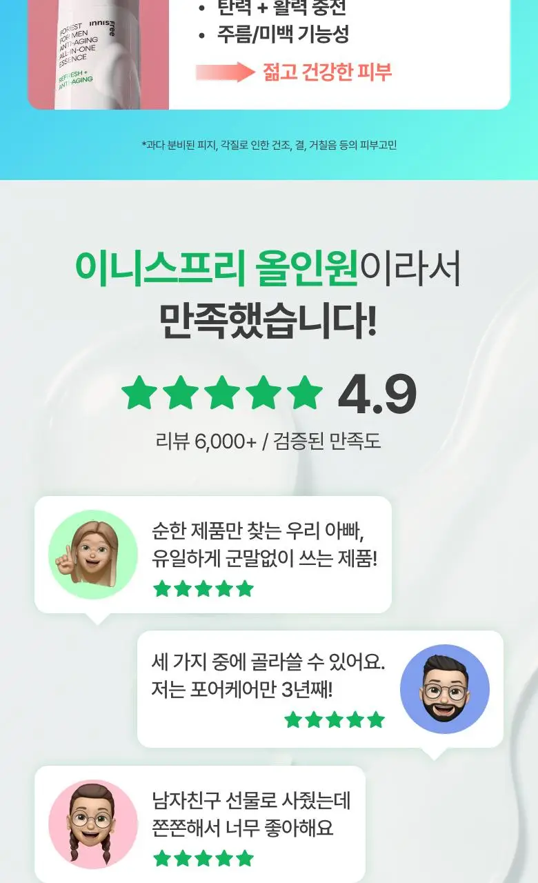 [올인원] 이니스프리 포레스트포맨 올인원 에센스 100ml 기획(+에센스 25ml+폼30g) 상세페이지 4